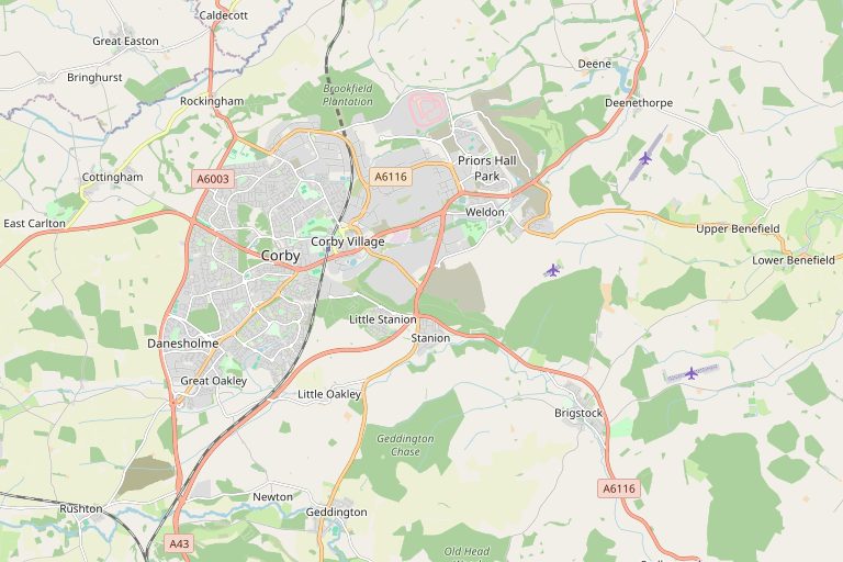 Map of Corby and the surrounding area